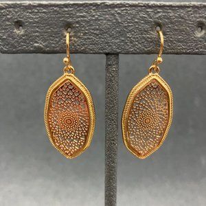 Dangle Pierced Earrings Rose Gold Filagree Detailed Edge Exotic Delicate Retro